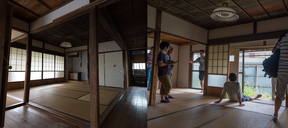 空き家候補2）路地裏にひっそりと佇む和の平屋。襖で仕切れば住居として、仕切りを外せば大空間として活用可能なこの家には縁側廊下と、ちょっとしたお庭もついています。ちょうどいいサイズ感と路地裏感。なにをやっても楽しそうですが、今部分を開放的な空間にして人々が集えるスペースにすると面白いかもしれません。