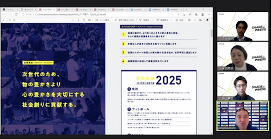 【ミッションステートメント】1.社員に始まり、より多くの人たちに夢と勇気と希望、そして感動と笑顔をもたらし続けます / 2.多様な人が集まり活気ある街づくりに貢献します / 3.世界のスポーツ仲間との草の根の交流を進め、世界平和に貢献します / 4.地球環境に配慮して事業活動を行います