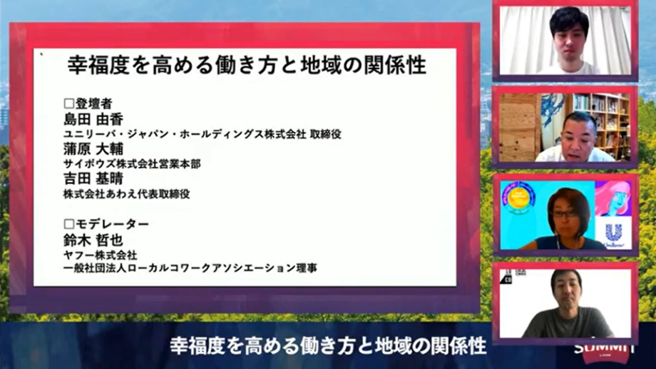 写真右上から2番目＞吉田 基晴（Yoshida Motoharu）氏 株式会社あわえ 代表取締役 / 2003年にサイファー・テック株式会社設立。2012年にサテライトオフィスを徳島県美波町に開設、翌年に本社を美波町へ移転。2013年にビジネスの力で地域課題解決を目指す株式会社あわえを美波町で創業、サテライトオフィスを軸とした地域振興事業に取組む。美波町政策参与。内閣官房「未来技術×地方創生検討会」委員。